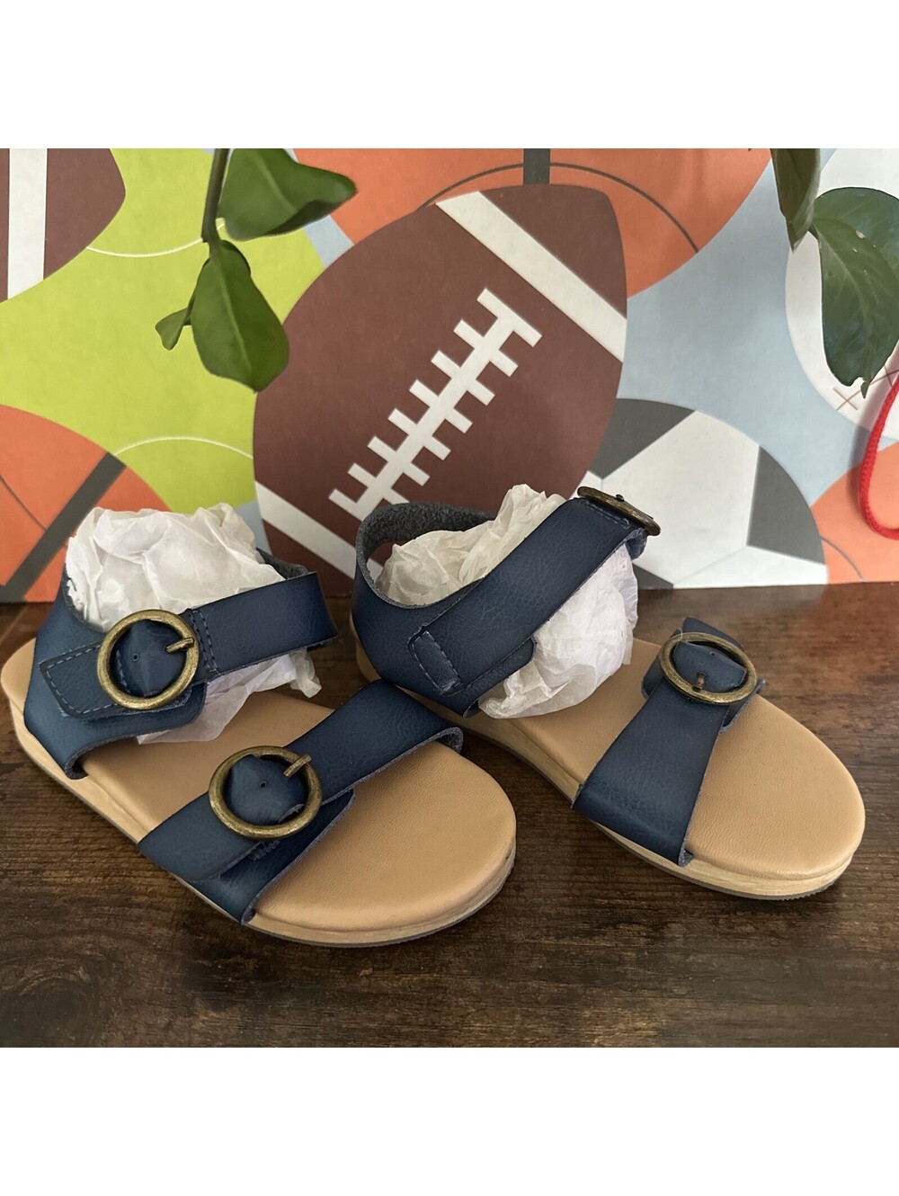 Old Navy Girls SIZE 10 Faux Leather Double Strap Sandals NAVY BLUE #31823